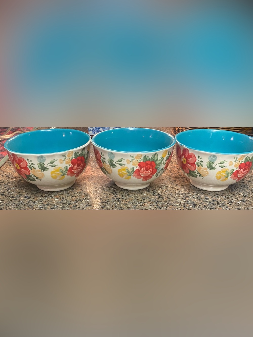 The Pioneer Woman "Vintage Floral" 6" Footed Cereal/Soup Bowls - Set of 3 - Picture 2 of 6